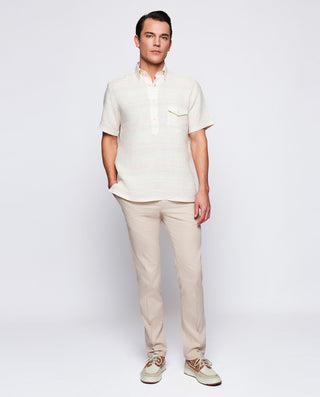 Camisa polera rayas naranja y verde de lino by MIR