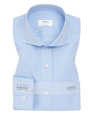 Camisa casual lisa semi-entallada azul