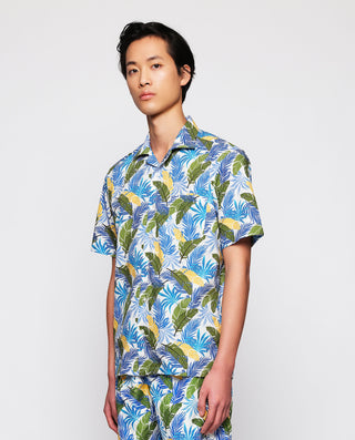 Camisa Hawaiana estampado hojas verde y azul by MI