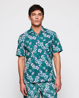 Camisa Hawaiana estampado floral tonos verdes by M