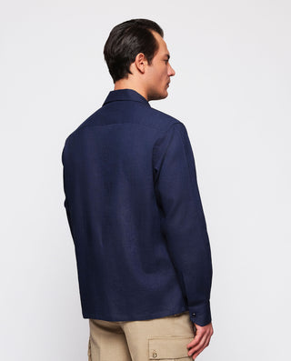 Navy blue casual shirt jacquard shirt front