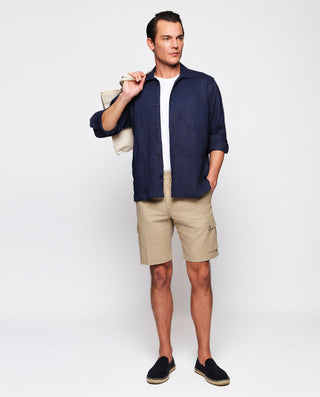 Navy blue casual shirt jacquard shirt front