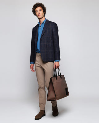 Camisa denim azul cuello italiano