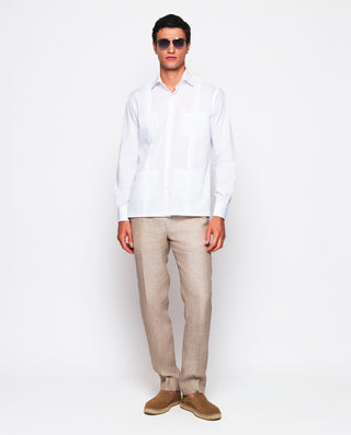 Guayabera algodón manga larga 4 bolsillos