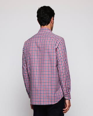 Red & blue casual checked shirt in cotton