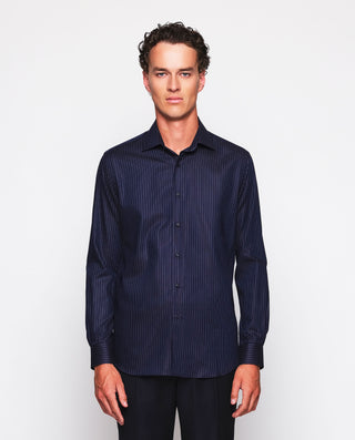 Camisa casual rayas azul oscuro en mezcla de by MI | 07650_0050_2