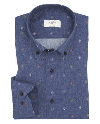 Camisa casual microestampado multicolor efecto denim
