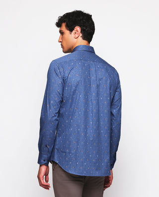 Multicolor micro-print, denim effect casual shirt