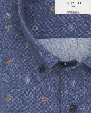 Multicolor micro-print, denim effect casual shirt