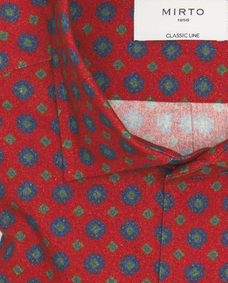 Camisa casual roja estampado floral azul y verde de franela