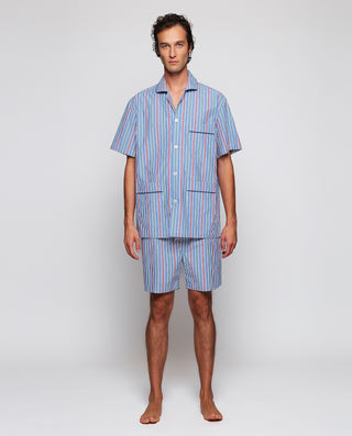 Pijama corto rayas azul, verde y rojo