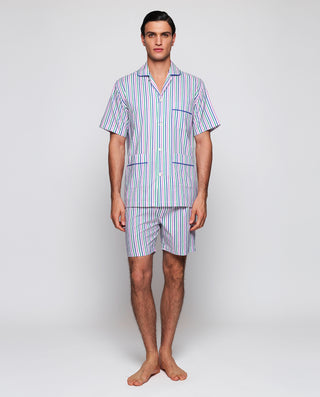 Pijama corto rayas rosa, verde y azul