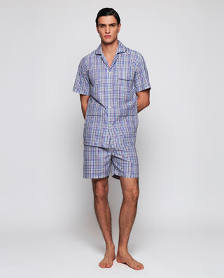 Pijama corto cuadros lavanda y azul