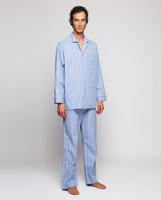 Pijama largo azul rayas blancas y rojas