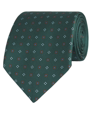 Corbata twill estampado floral verde en seda natural