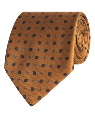 Corbata twill estampado camel en seda natural