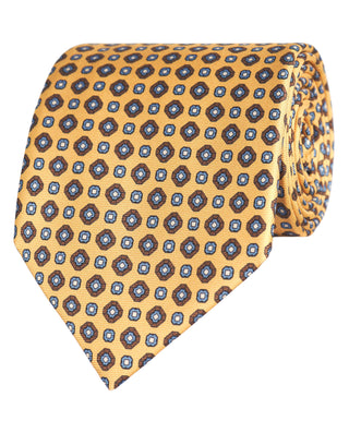 Corbata twill estampado geométrico amarillo en seda natural