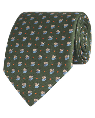 Corbata twill estampado animal verde en seda natural