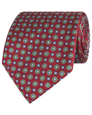 Corbata twill granate estampado geométrico en seda natural