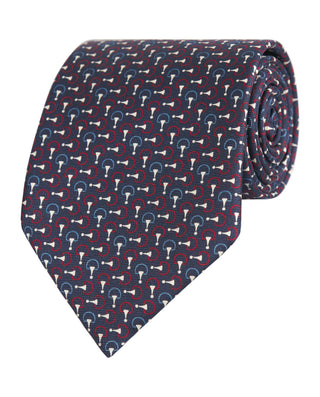 Corbata twill estampado geométrico azul en seda natural