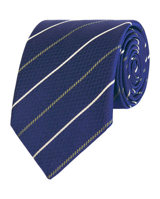 Corbata jacquard azul marino rayas en seda natural