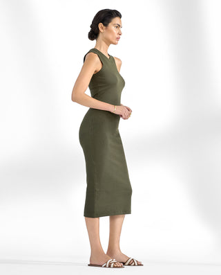 Vestido sin mangas de canalé verde by Bread&Boxers