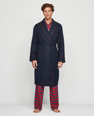 Bata lisa de franela azul marino