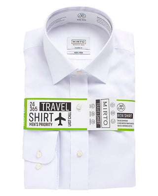 Camisa falso liso semi-entallada travelshirt blanco