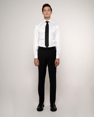 Spread collar white textured-cotton dress shirt