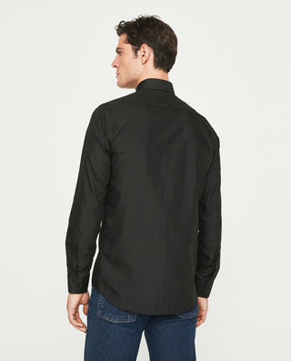 Camisa casual semi-entallada popelín manga larga negro