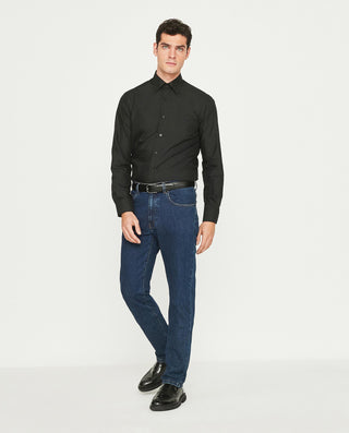 Camisa casual semi-entallada popelín manga larga negro