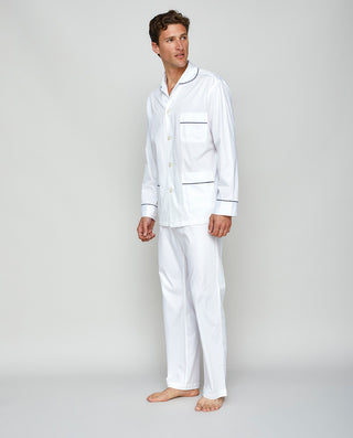 Pijama largo de algodón satinado blanco