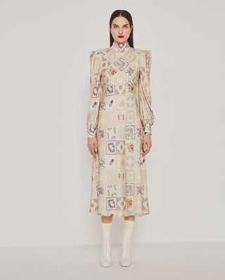 Vestido crudo estampado cuadros florales by MIRTO