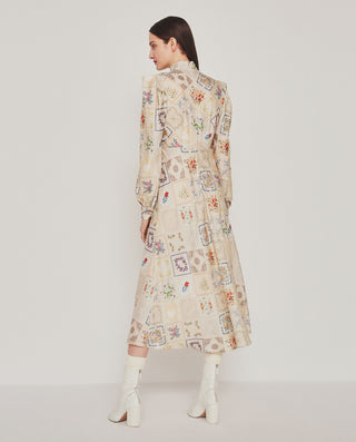 Vestido crudo estampado cuadros florales by MIRTO