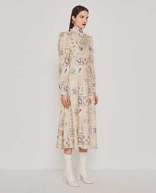 Vestido crudo estampado cuadros florales by MIRTO