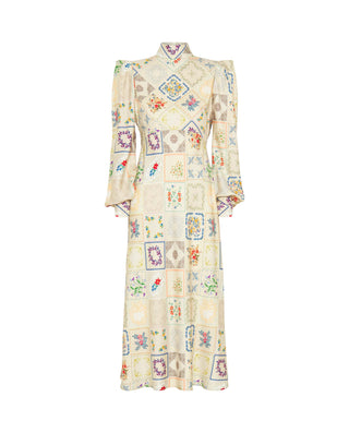 Vestido crudo estampado cuadros florales by MIRTO