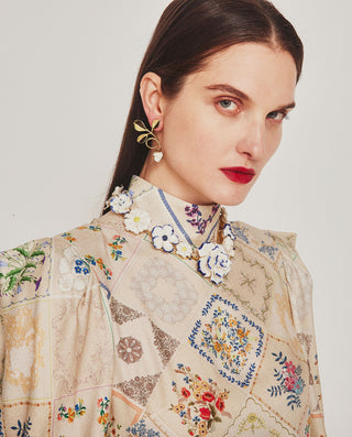 Vestido crudo estampado cuadros florales by MIRTO