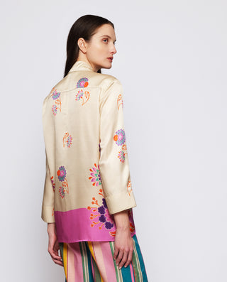 Blusa en mezcla de seda estampado floral rosa by M