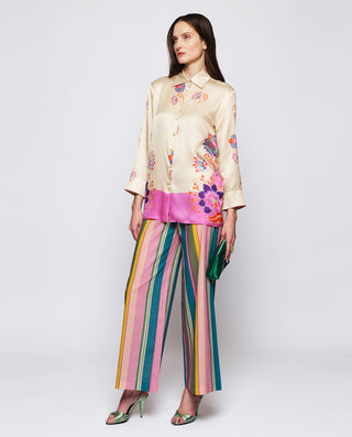 Blusa en mezcla de seda estampado floral rosa by M