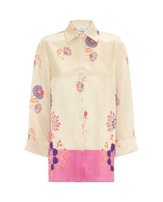 Blusa en mezcla de seda estampado floral rosa by M