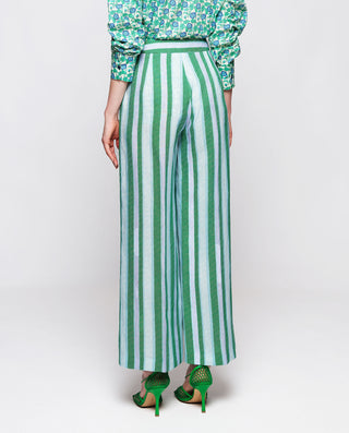 Pantalón de lino rayas azul y verde by MIRTO