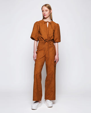 Pantalón cargo jacquard mezcla algodón marrón by M