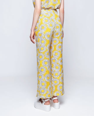 Pantalón de lino estampado floral amarillo by MIRT