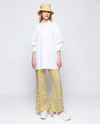 Pantalón de lino estampado floral amarillo by MIRT