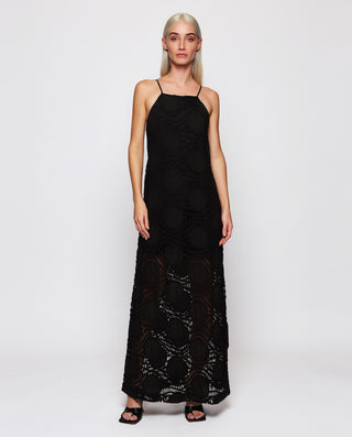 Vestido largo de crochet algodón negro by MIRTO