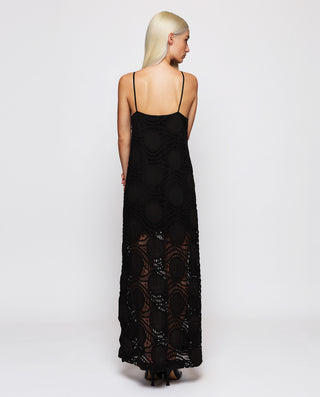 Vestido largo de crochet algodón negro by MIRTO