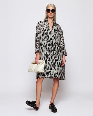 Vestido de lino estampado cebra negro by MIRTO