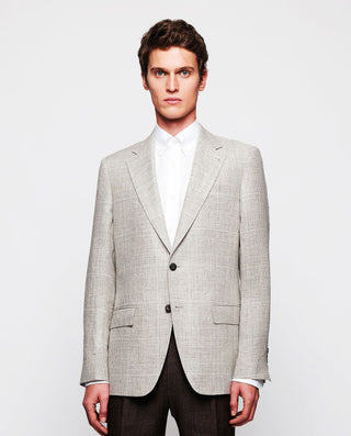 Chaqueta lino cuadros beige by MIRTO