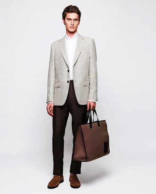 Chaqueta lino cuadros beige by MIRTO