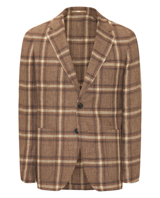 Chaqueta lino cuadros marrón by MIRTO